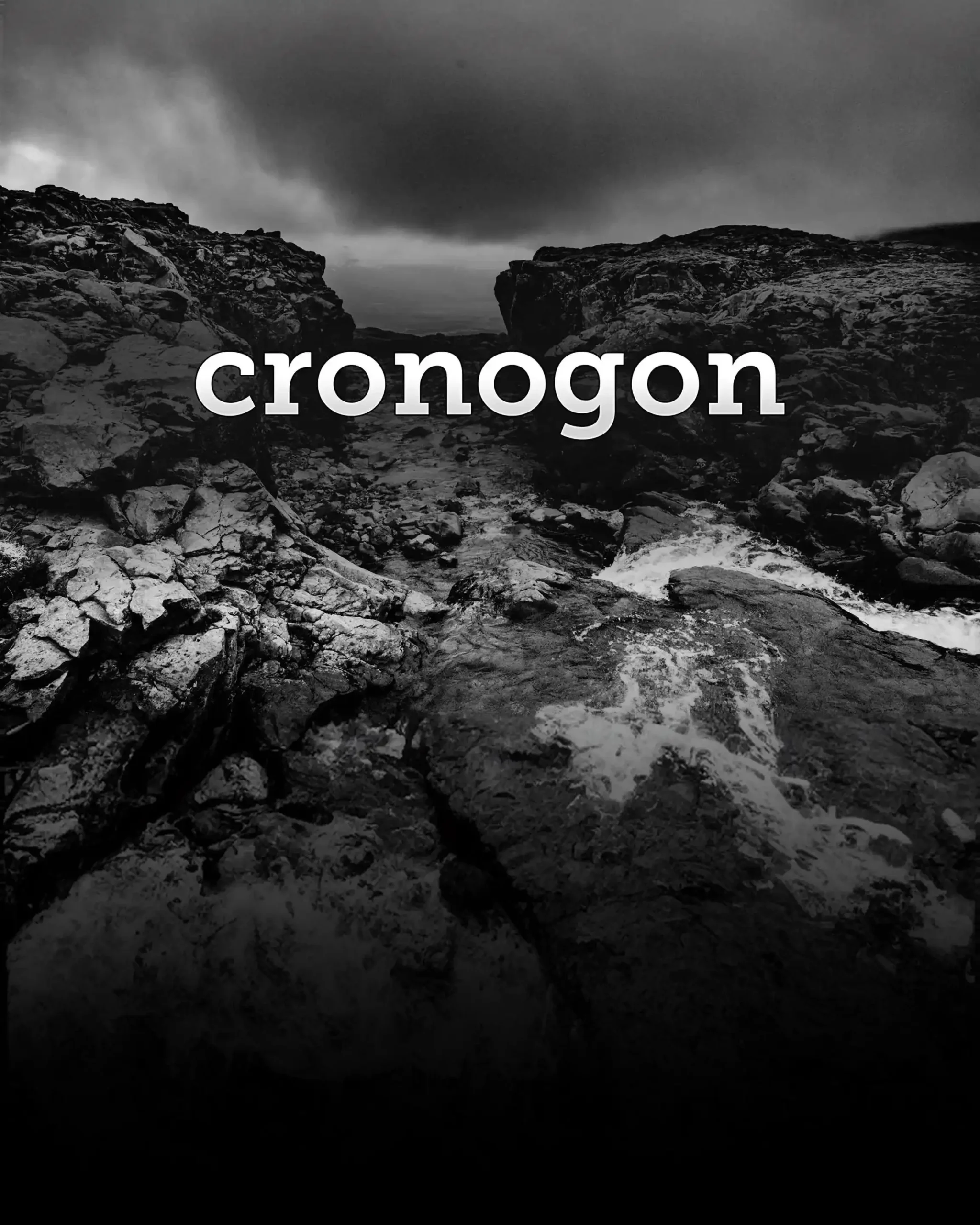 cronogon logo on a dramatic ocean rocks background